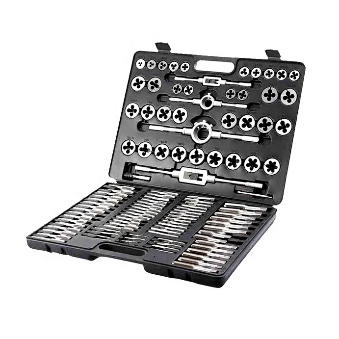 110Pcs Alloy Steel Hand Tool Tap and Die Set for Steel Screw Thread Tapping and Cutting in Box