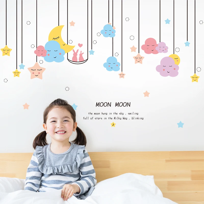 cartoon Star Moon Wall Stickers Kids Rooms Living Room Bedroom Adesivo De Parede DIY Removable Sticker