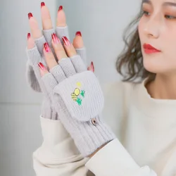 OEM Wool knit clamshell gloves warm versatile fruit print cycling students writing finger gloves