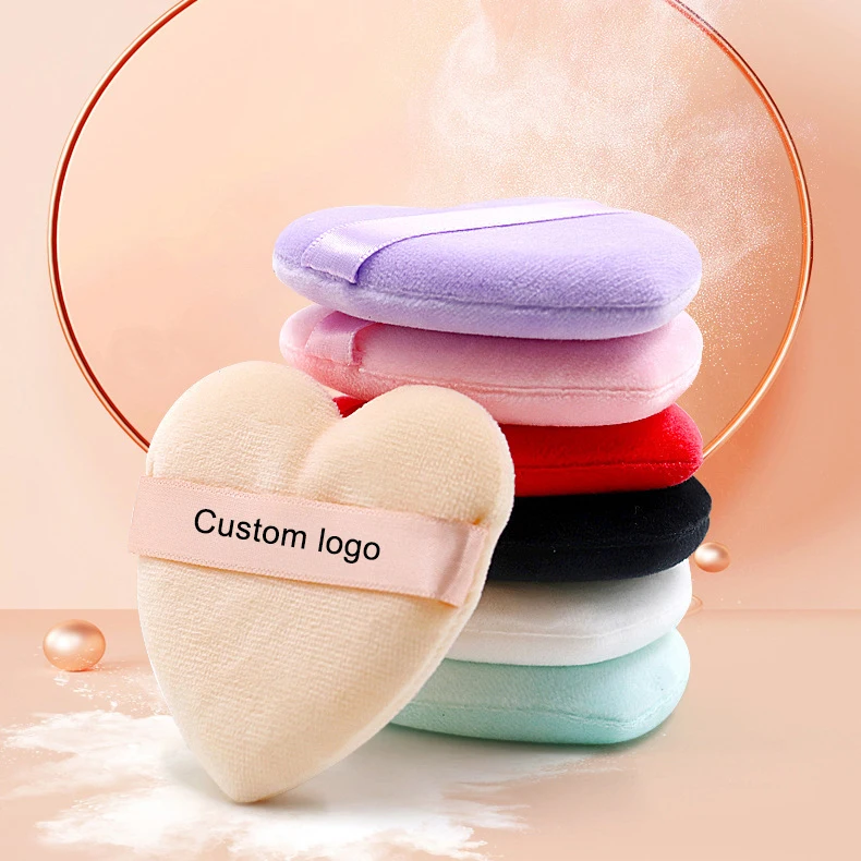 SAIYII Cute Heart Shaped Velvet Powder Puff Soft Love Design Velour Makeup Sponge Puff Cosmetic Powder Puff For Girls