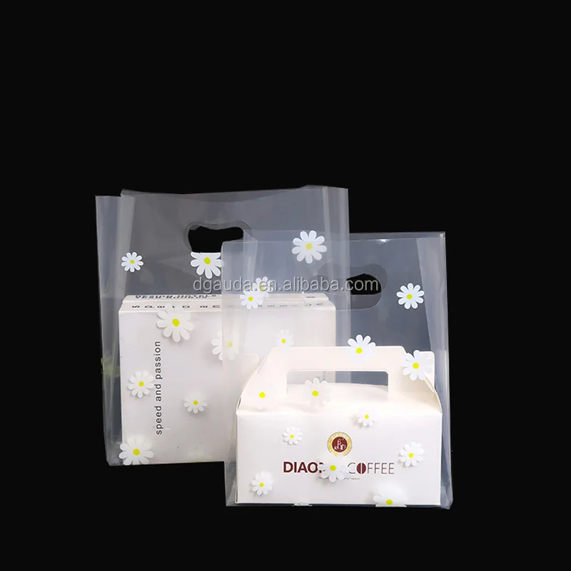 Оптовая продажа прозрачных экологически чистых биоразлагаемых пластиковых сумок для покупок с вырезанной ручкой для одежды с печатным логотипом