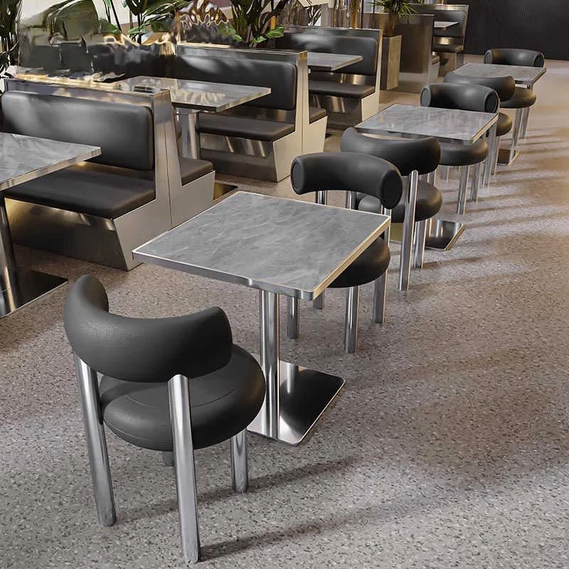 Customized Outdoor Netflix Light Dining Chairs Restaurant Semi-circular Stainless Steel Sofa Table and Chair Set