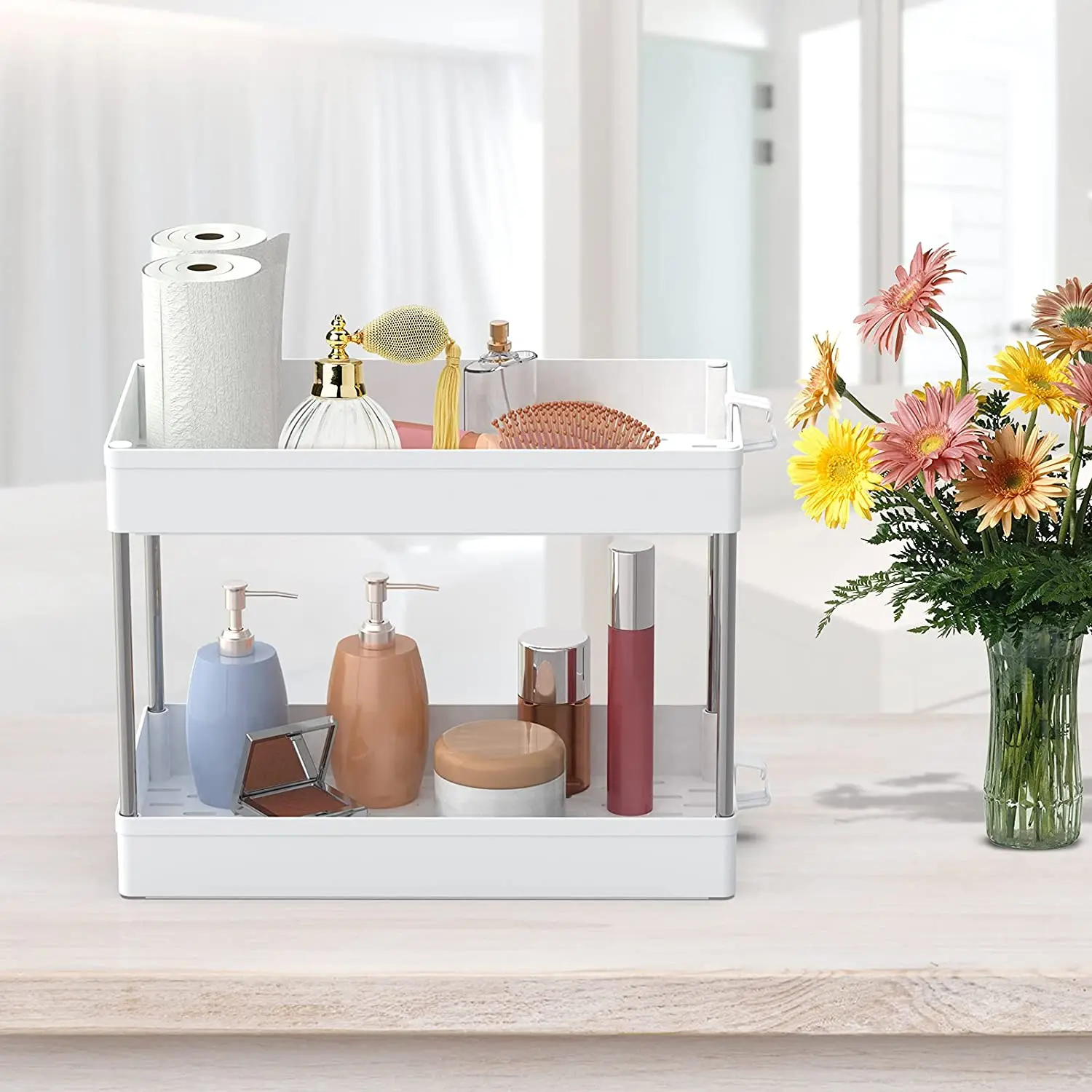  2 Tiers plastic Bathroom Kitchen Collection Basket cabinet Under Sink Shelf Organizer Rack Storage bathroom under sink