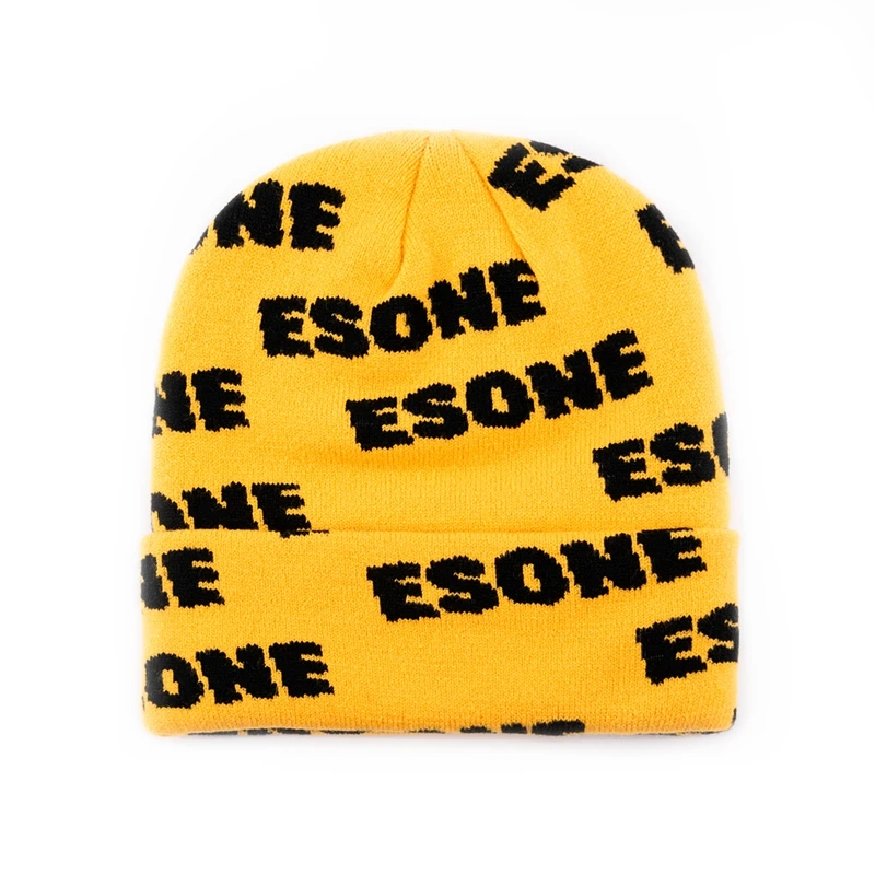 Wholesale Unisex All Over Print Winter Warm Hat Custom Logo 100% Acrylic Knitted Cuffed Jacquard Beanie Hats