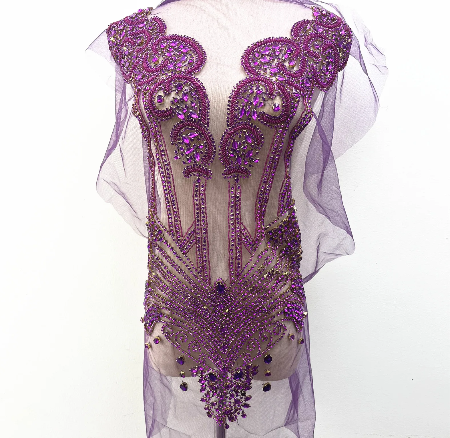 RM510 Bling Crystal Color Stones Hot Pink Rhinestone Applique patch for bridal wedding dress bridal bodice appliques for dress