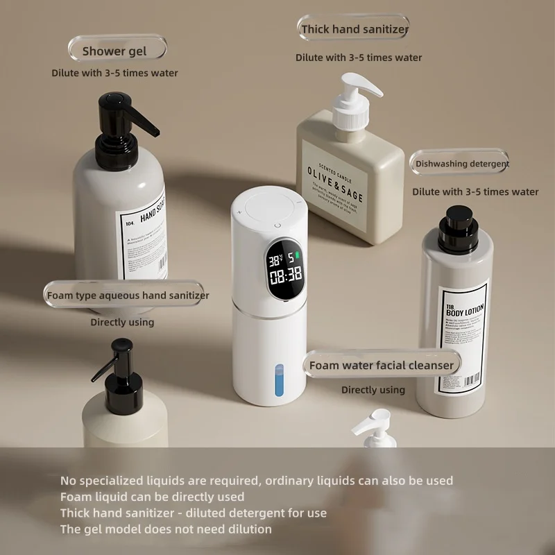 2-in-1 Automatic Dispenser Foam USB Charging 320ml  Touchless Smart Infrared Sensor Liquid Soap Dispensers with Led Display