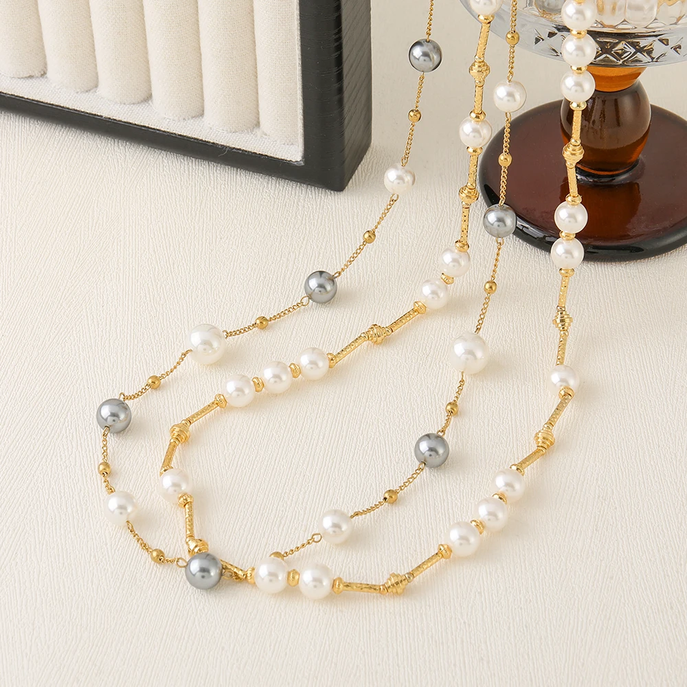 Fashion Trendy 8mm Sweater Chain Handmade Long Big Bead Pearl Necklace Women Jewelry