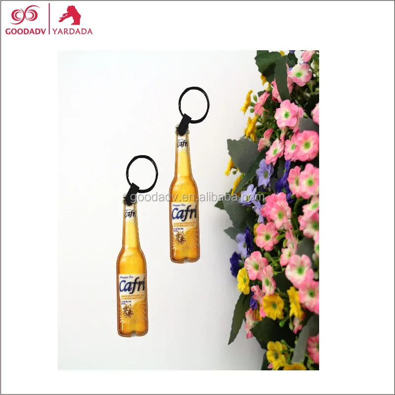 custom logo printed bottle shape led projector keychain PVC keychain with LED light