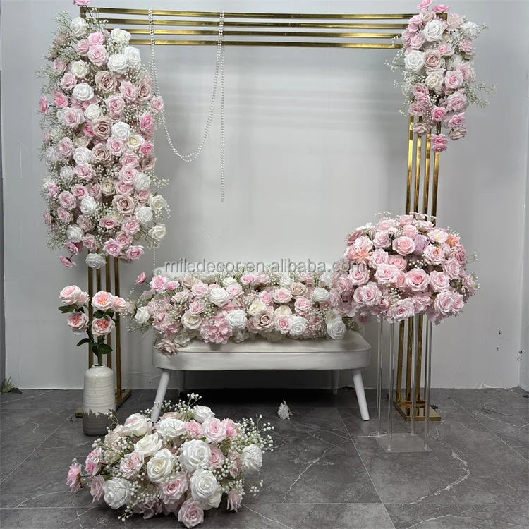 Event Decoration Hot Pink Runner Flower Boho Wedding Artificial Flowers Arch Panels
