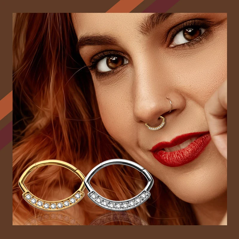 316L Surgical Steel Oval Design Multi CZ Hinged Segment Septum Ring Body Jewelry