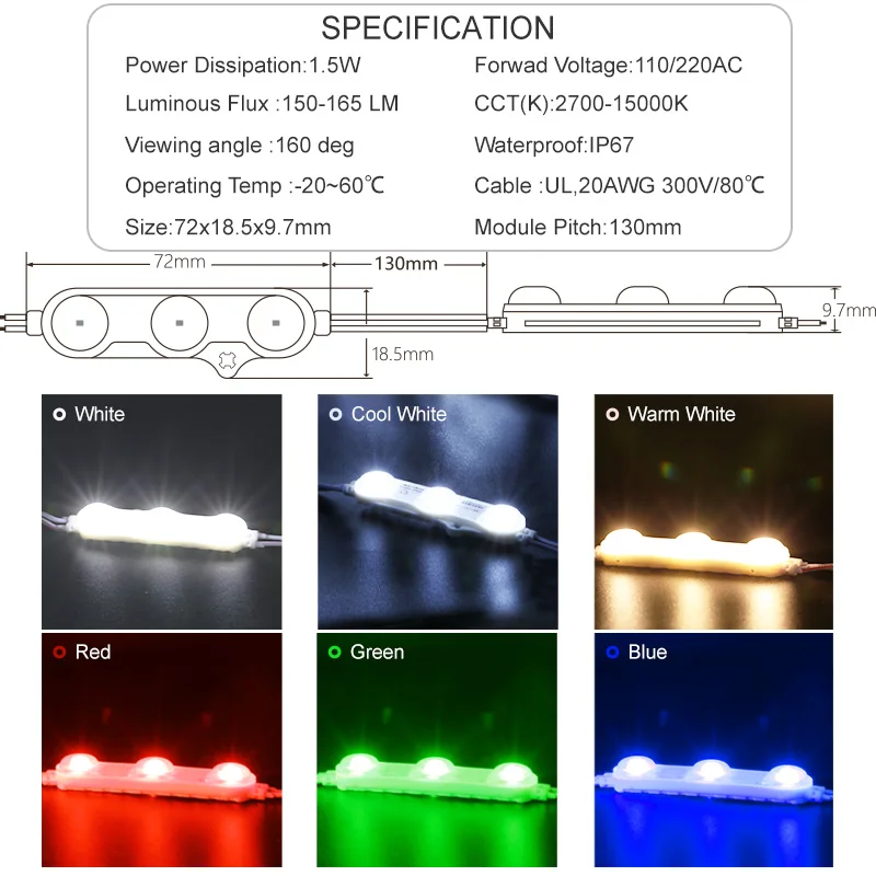 Wholesale AC 110V 220V 2835 led module light sign 3 led smd injection led modules for light advertising and backlighting