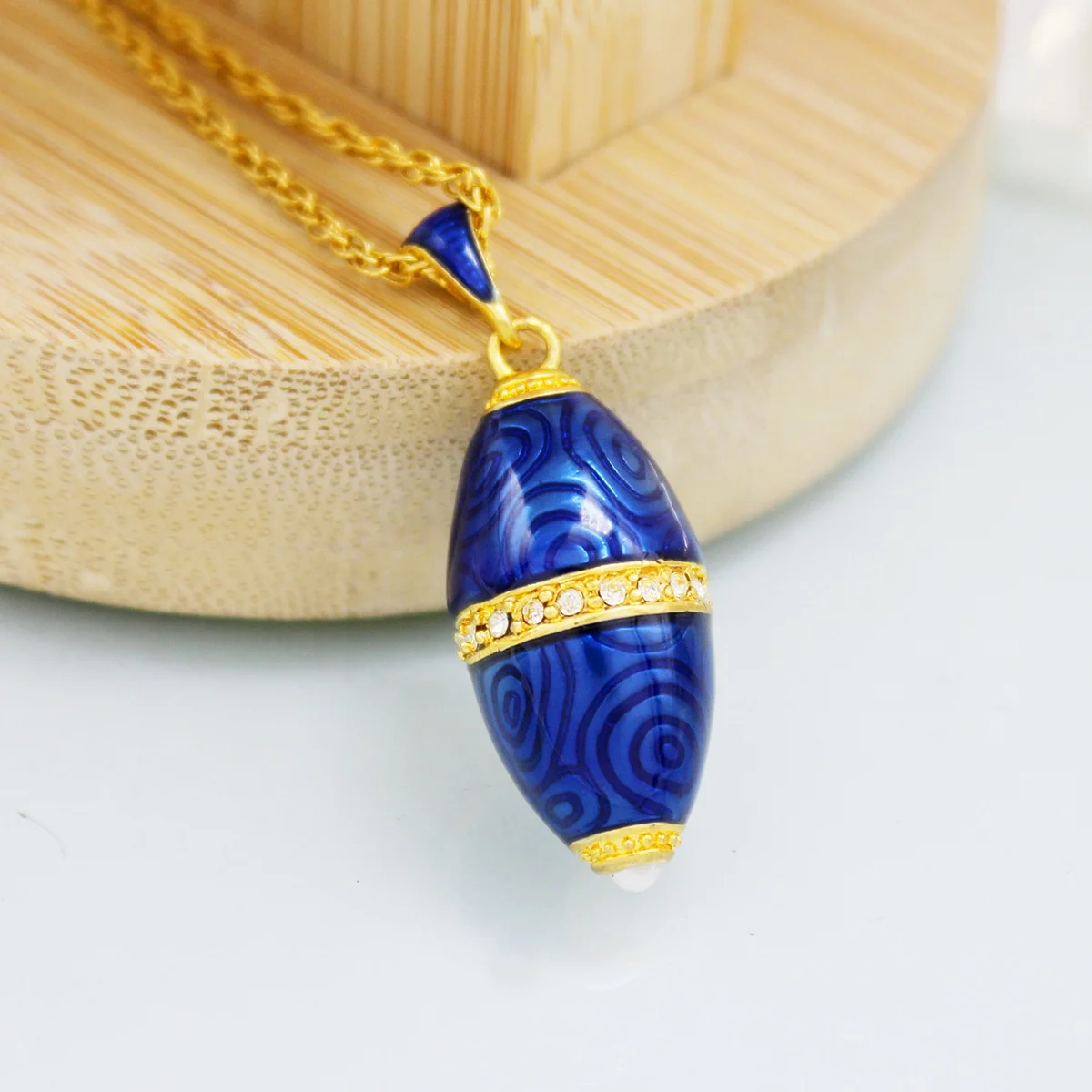Russian style Fancy Girls Handmade Jewelry Women Crystals Transparent Enamel Faberge egg Pendant Necklace
