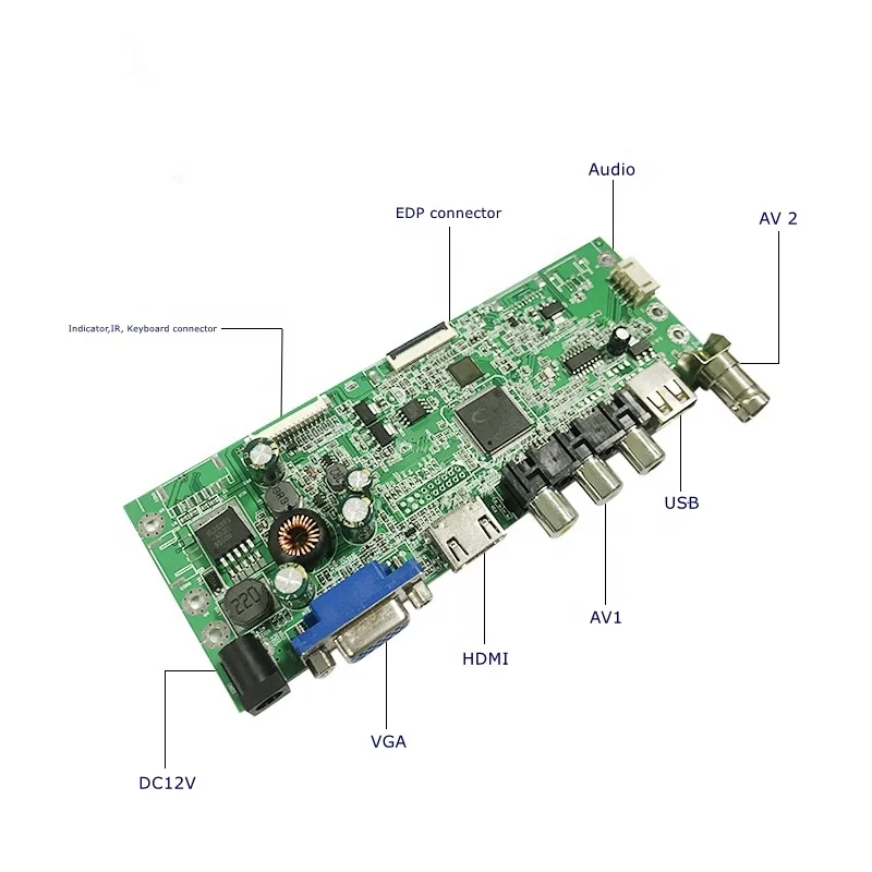 extendable type c Wide voltage 2AV hd lcd driver board with usb and VGA for EDP display