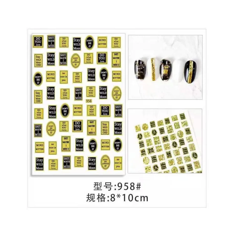 Cheap Price Wholesale Customized Logo Fashionable Laser Gold Nail Stickers Letter