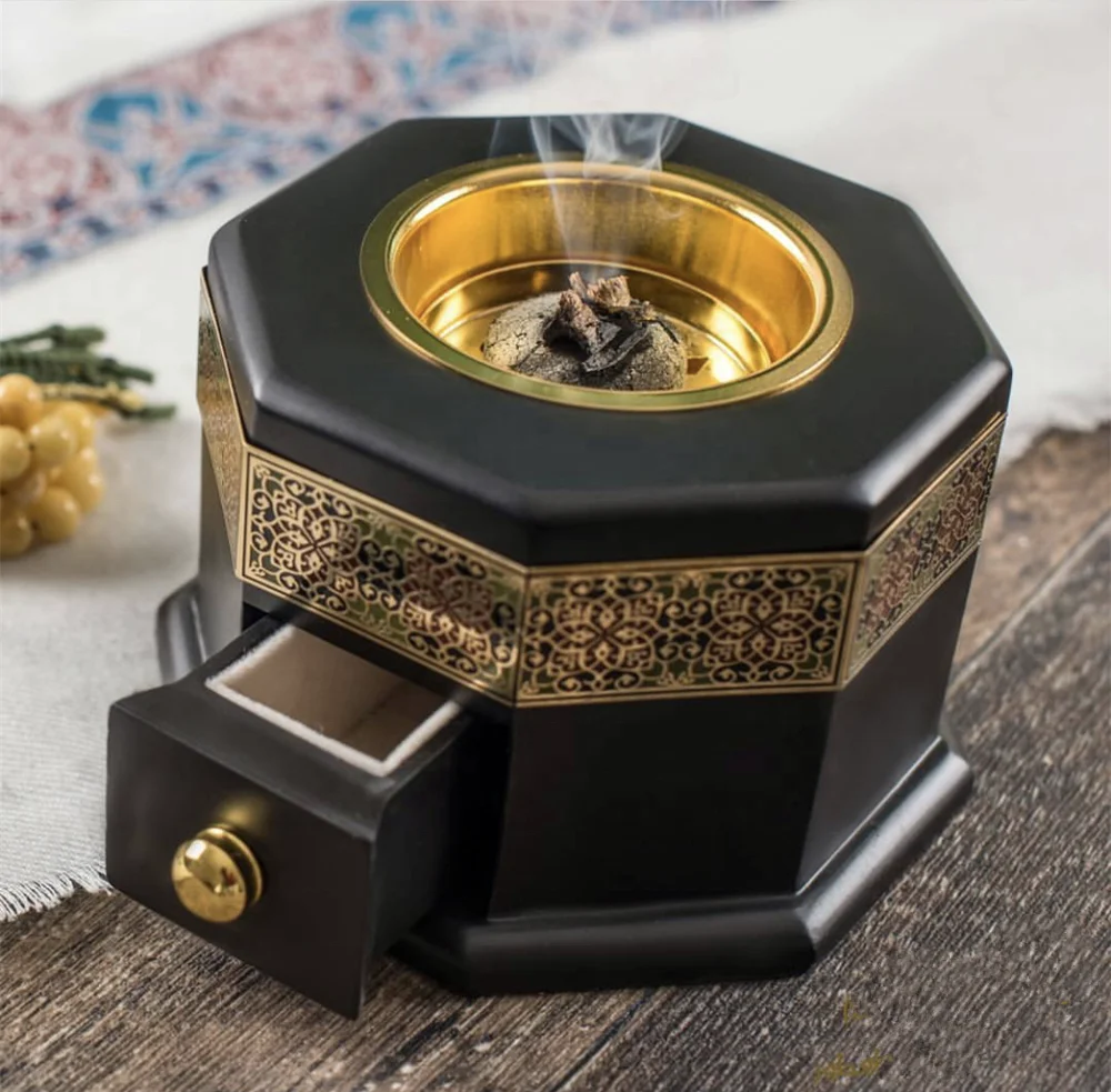 Best selling saudi arabic wooden high quality glossy lacquer finish drawer  incense burner