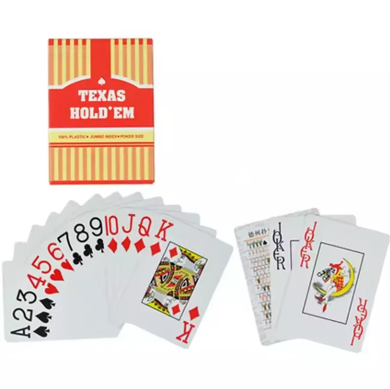 Большой шрифт Texas hold em ПВХ золото красный зеленый синий кофе продажа 100% пластиковые покерные карты с печатью на заказ игральные