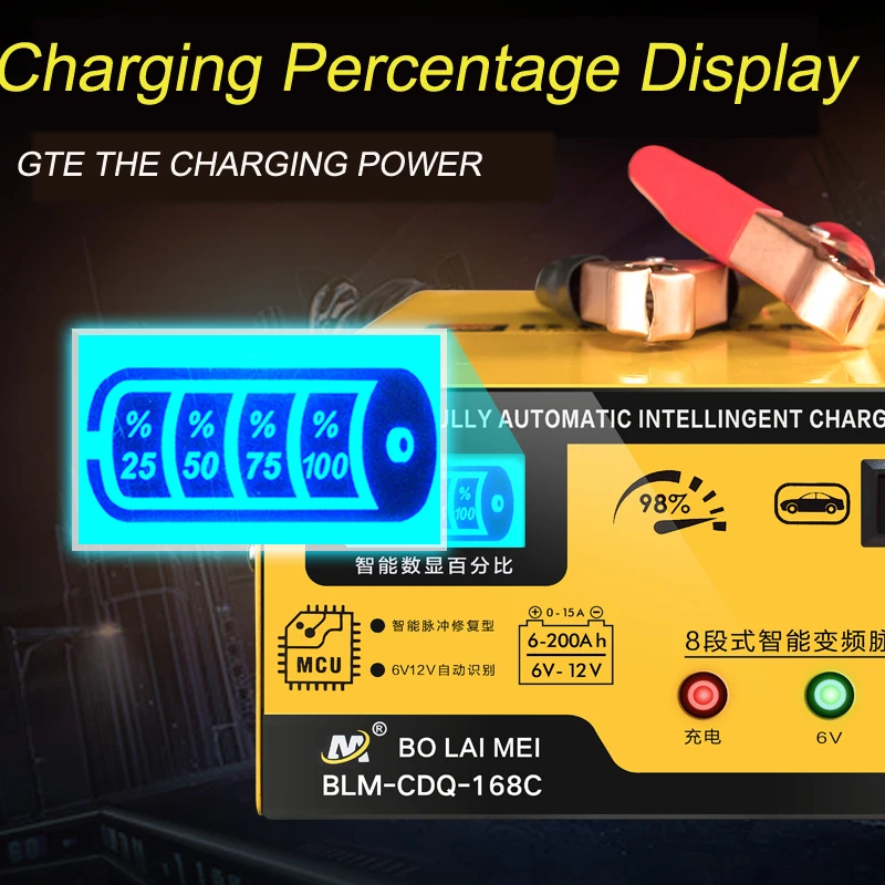 Portable Automatic Intelligent Charging Mode 6V/12V 15a Car Battery
