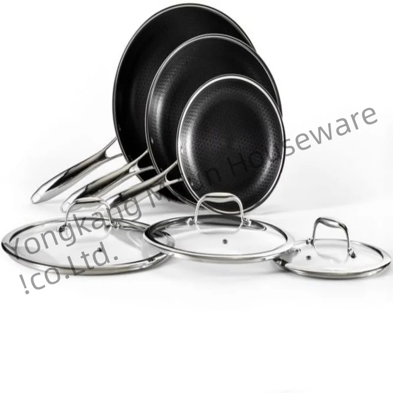 High quality six-piece stainless steel cookware set with Tempered Glass Lids with All Cooktops