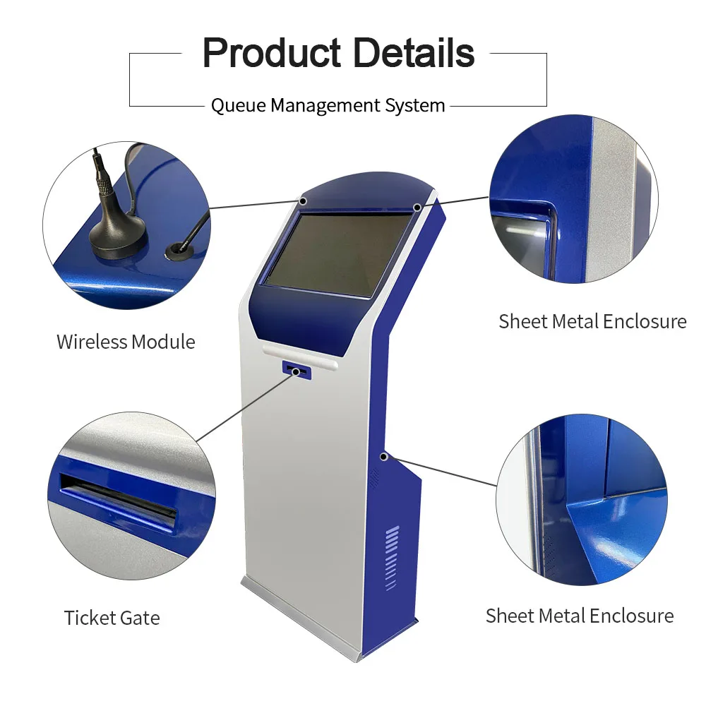 Electronic Waiting Number Calling Customer Wireless 19 inch Ticketing Queuing Machine Queuing kiosk for Bank