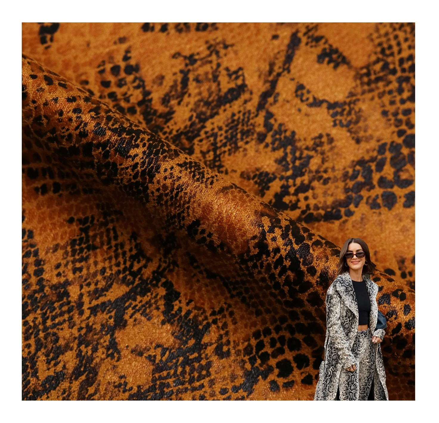 Hot Sell Micro Fiber Foil Printing Snake Skin Recycled Knitting Scuba Suede Fabric For Sofa
