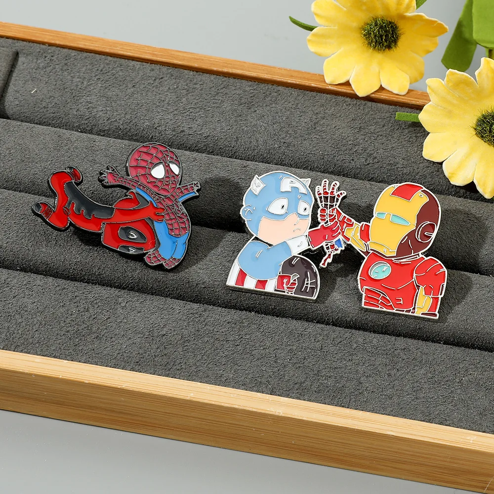 Metal Crafts Accessory Cartoon Anime Cool Marvel Iron Man Hulk Deadpool Luminous Brooch Decoration Cloth Pins Badges Ornaments