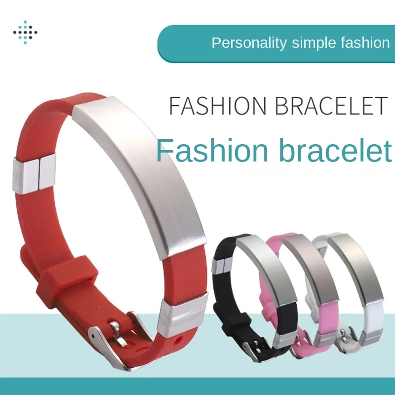 Environmentally Friendly Custom Ajustable Belted Bangles Colourful Carve Rubber Silicone and Stainless Steel Letter Bracelet