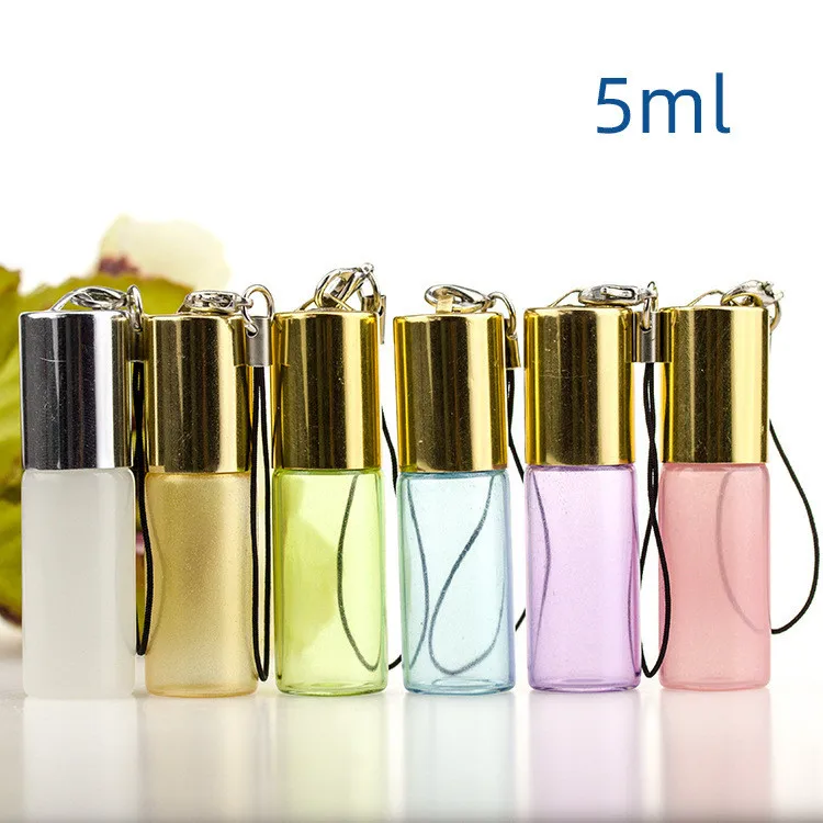 5ML Roll-On Bottle Chain Essential Oil Bottle  Pearlescent Pendant Gold Cap Stainless Steel Roll-on Bottle