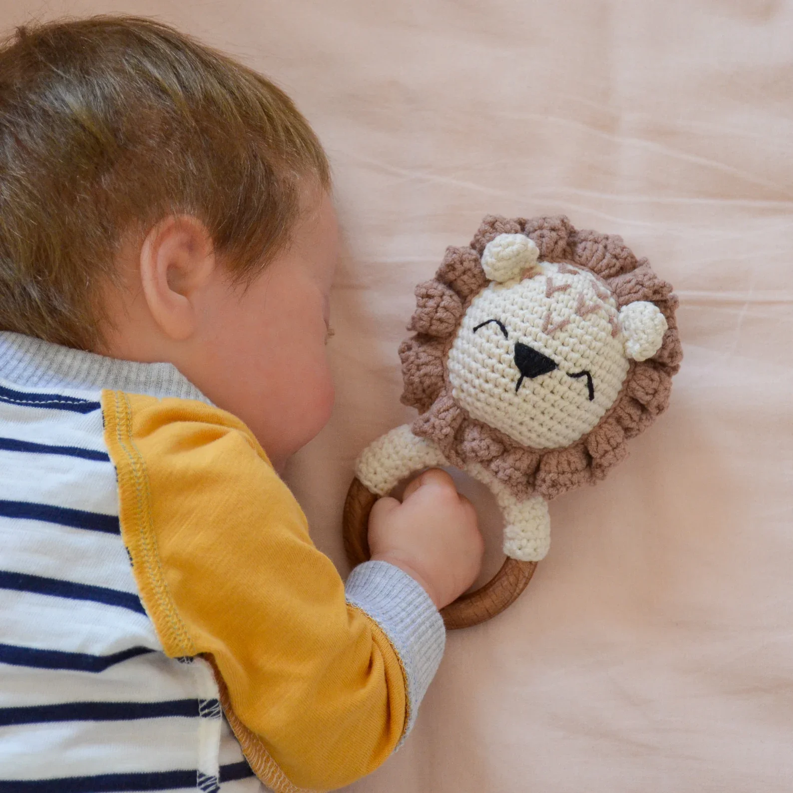 Etsy knitted stuffed toy animal Baby Wooden Ring Rattle Handmade knitted Crochet Teething crochet doll toys