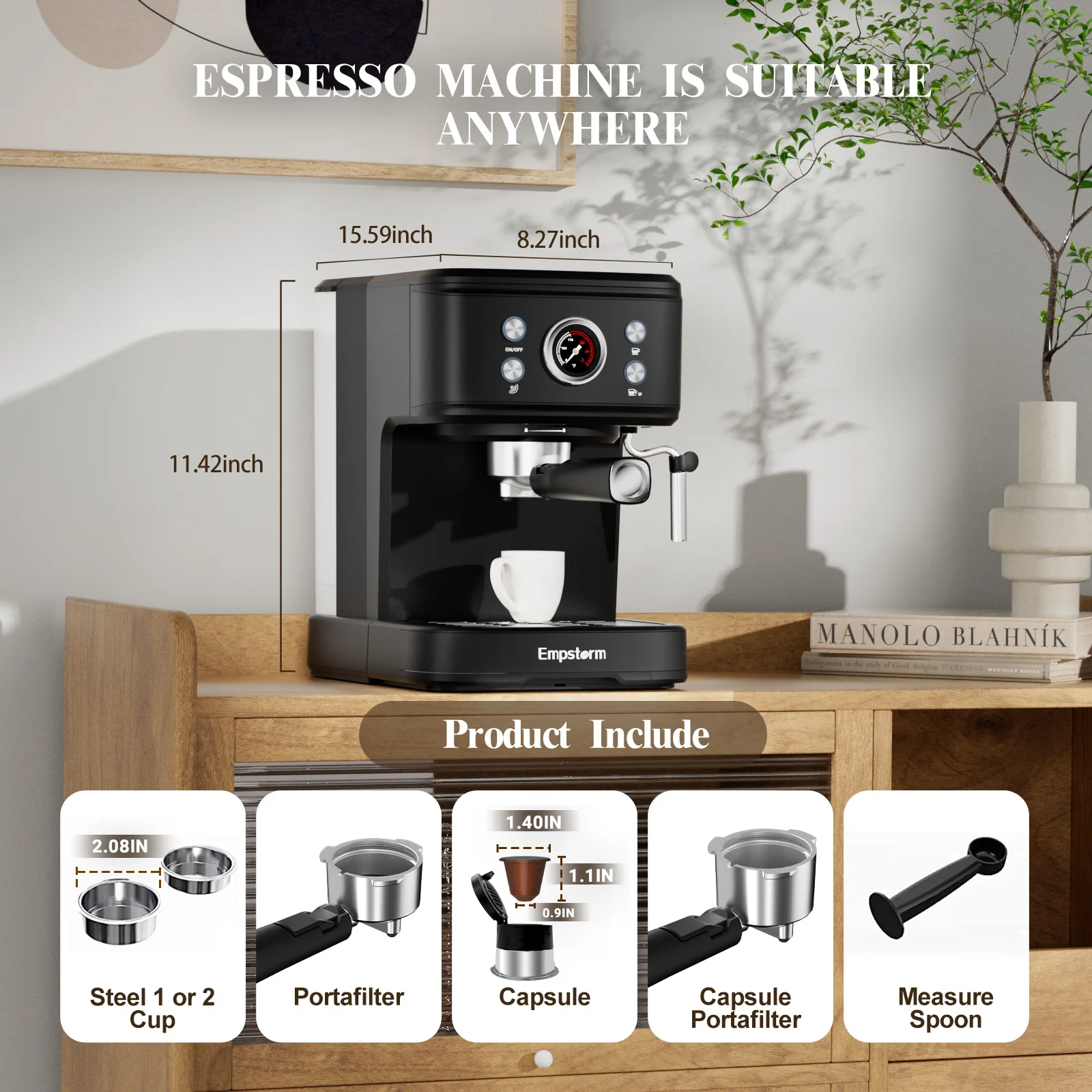 Empstorm intelligent appliance high performance cappuccino machine electric 120v semi-auto espresso capsule coffee machine