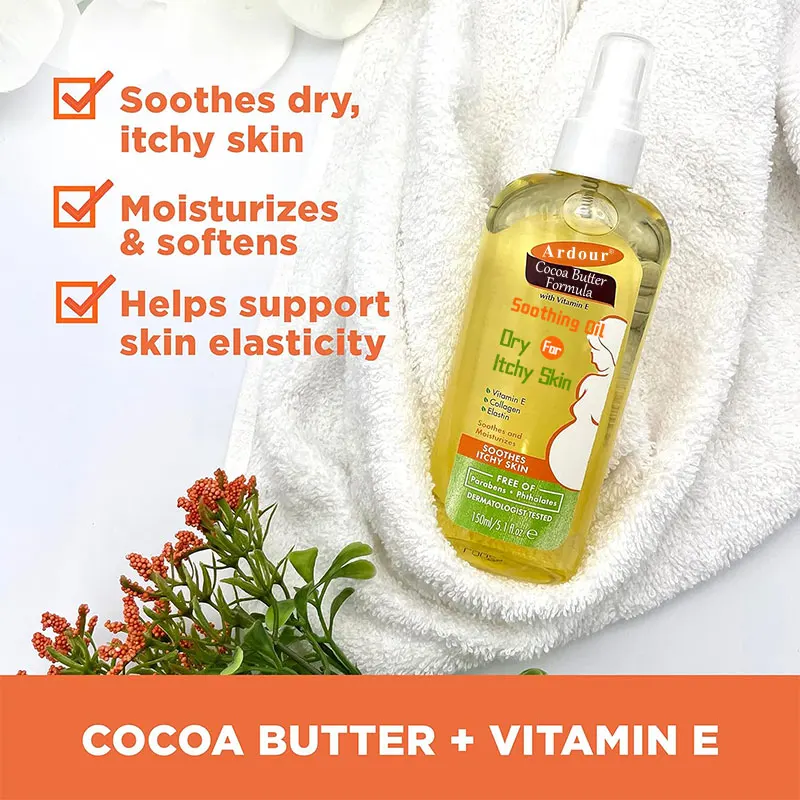 Cocoa Butter Formula Soothing Oil With Vitamin E Dry Itchy Skin Relief Pregnancy-Safe Anti-Itch Body Oil 5.1 Ounces