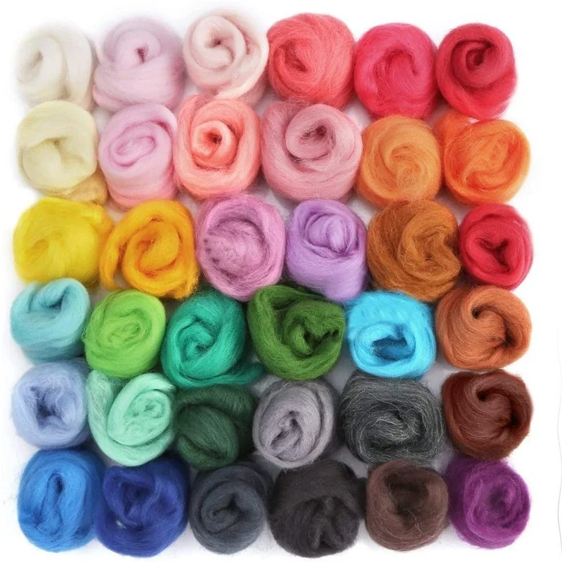 36 Colors High Quality Multicolor Fibre Wool Yarn Roving For Diy Doll Handicraft For Spinning Needle Felt Diy Kit