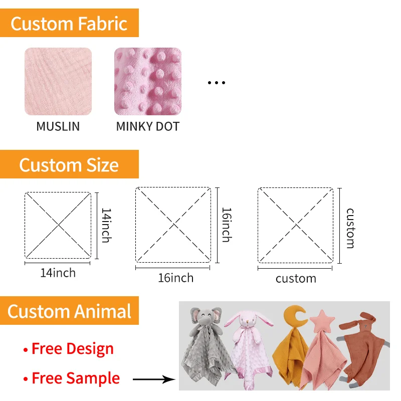Ins Hot Sale Soft 100% Organic Cotton Bunny Bear Animal Knitted Security Blanket Baby Comfort Toy Blankets For Newborn