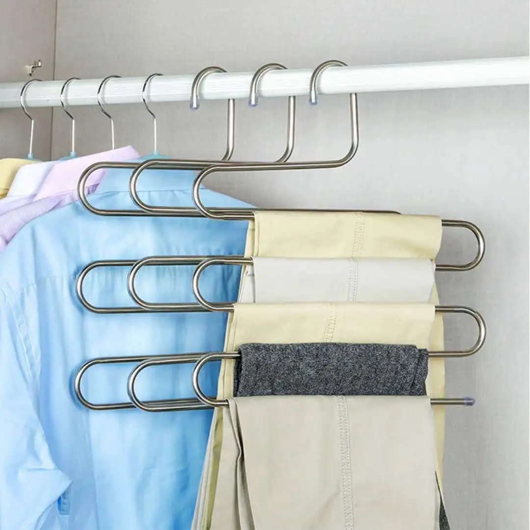 S-Type Stainless Steel Clothes Pants Hangers Closet Storage Organizer for Pants Jeans Scarf Hanging Metal Pants Hanger DH6541
