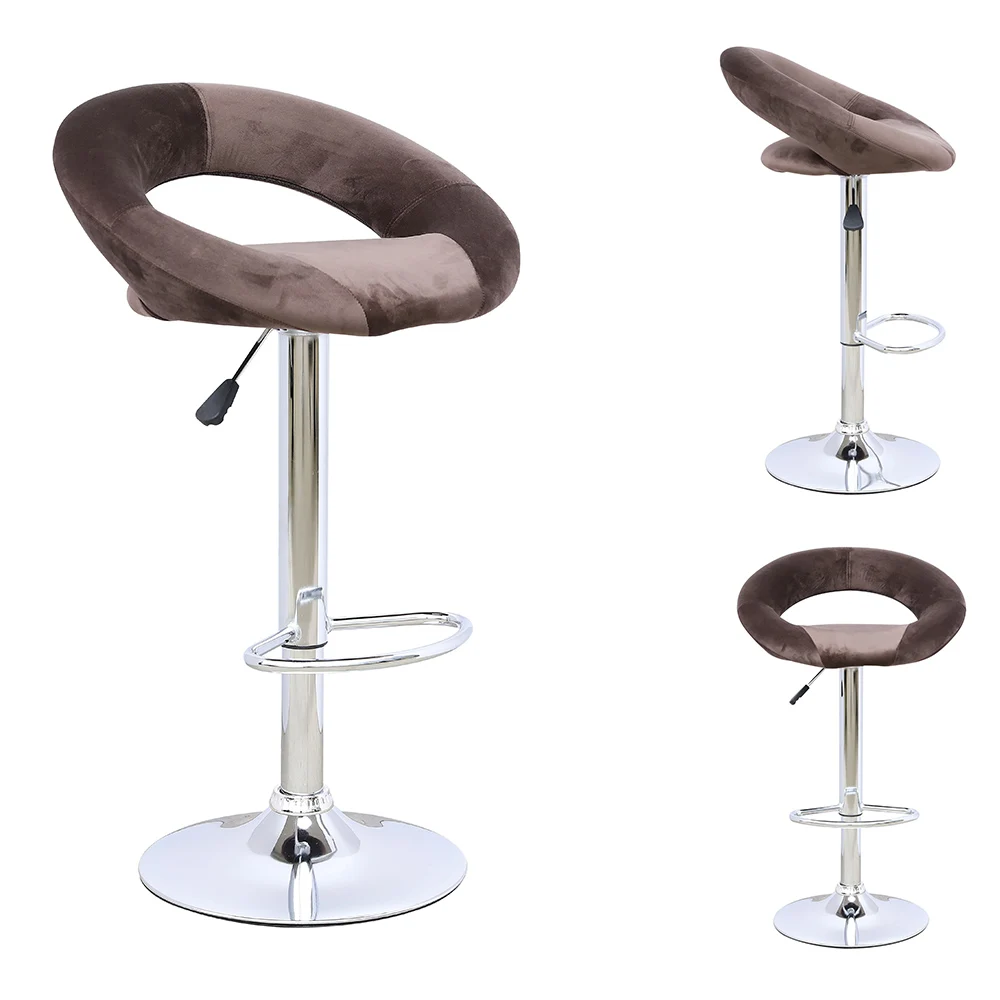 Wholesale moon shape leather upholstered high vintage modern designer leather bar chair rotating metal bar stool chair