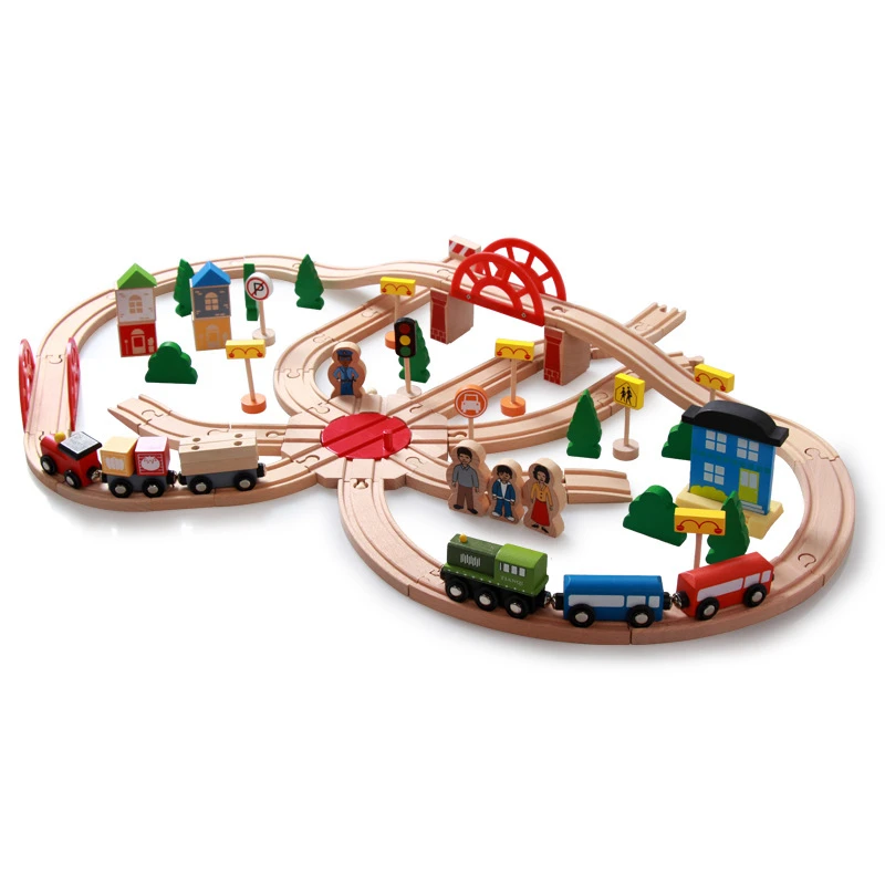 120pcs Beech wood children educational toy car wooden small train track