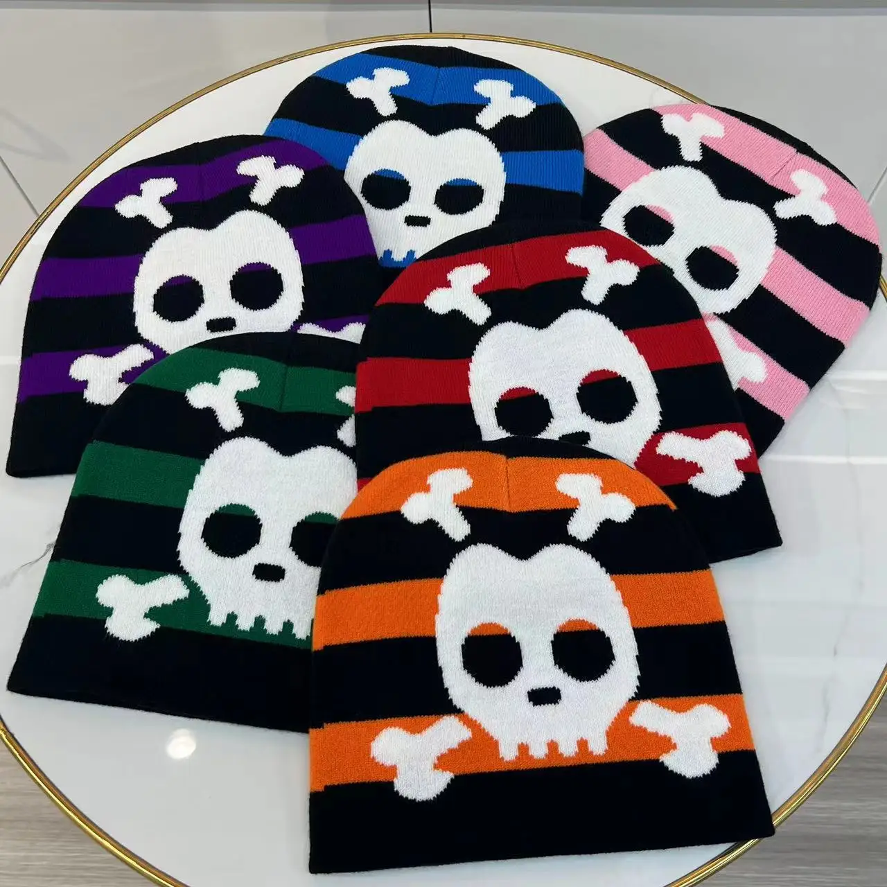 Custom Halloween Cartoon Costume Funny Slouchy Cap Jacquard Pirate Winter Knit Hat Beanies Halloween Hat