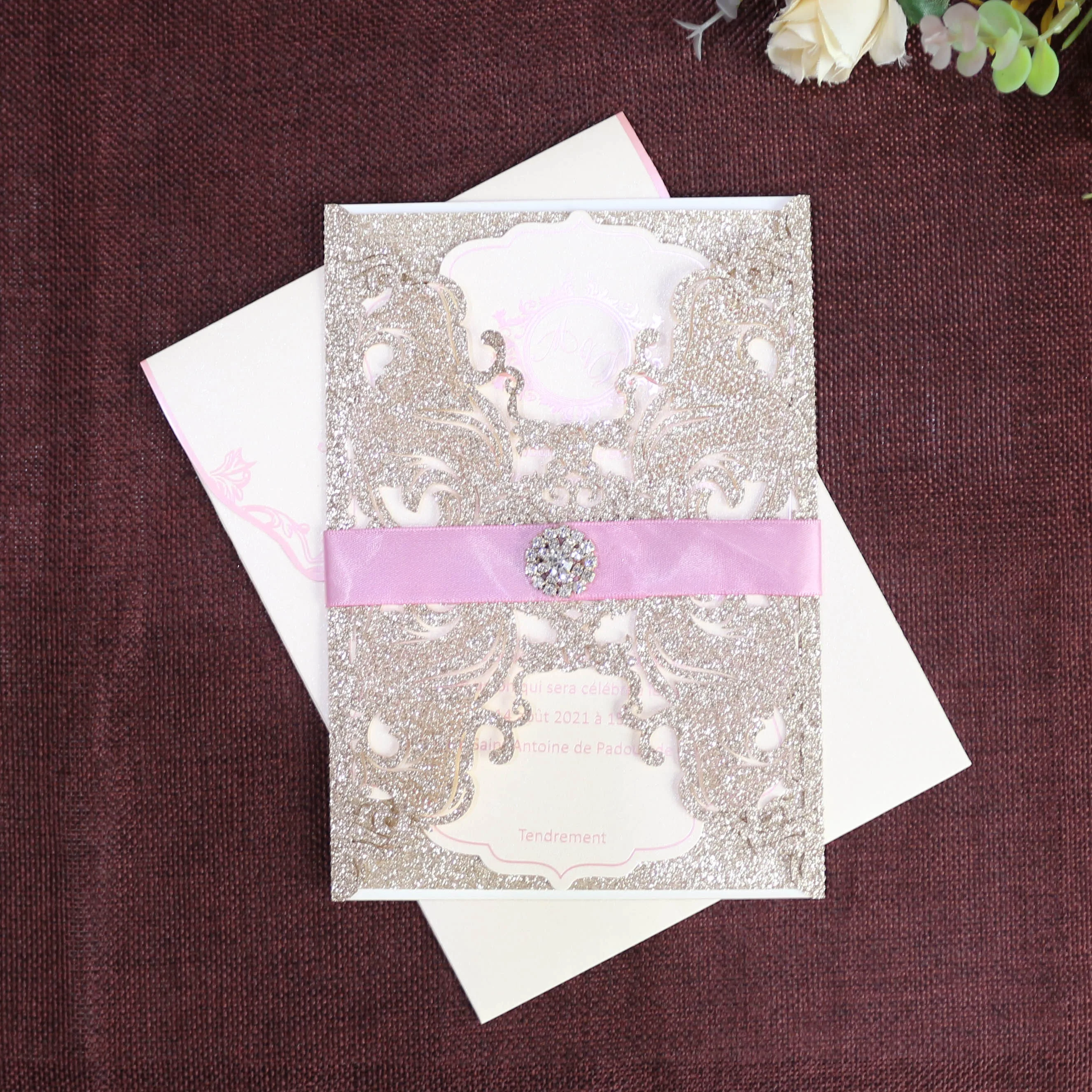 Costom Luxury Laser Cut Wedding Invitations with Buckle RSVP cards birthday invitation cards wishing well cards