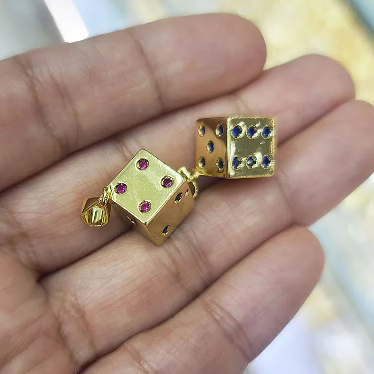 CZ8834 Chic Dainty Diamond 18k Gold CZ Micro Pave Dice Charm Pendant for Necklace Bracelet Jewelry DIY Making