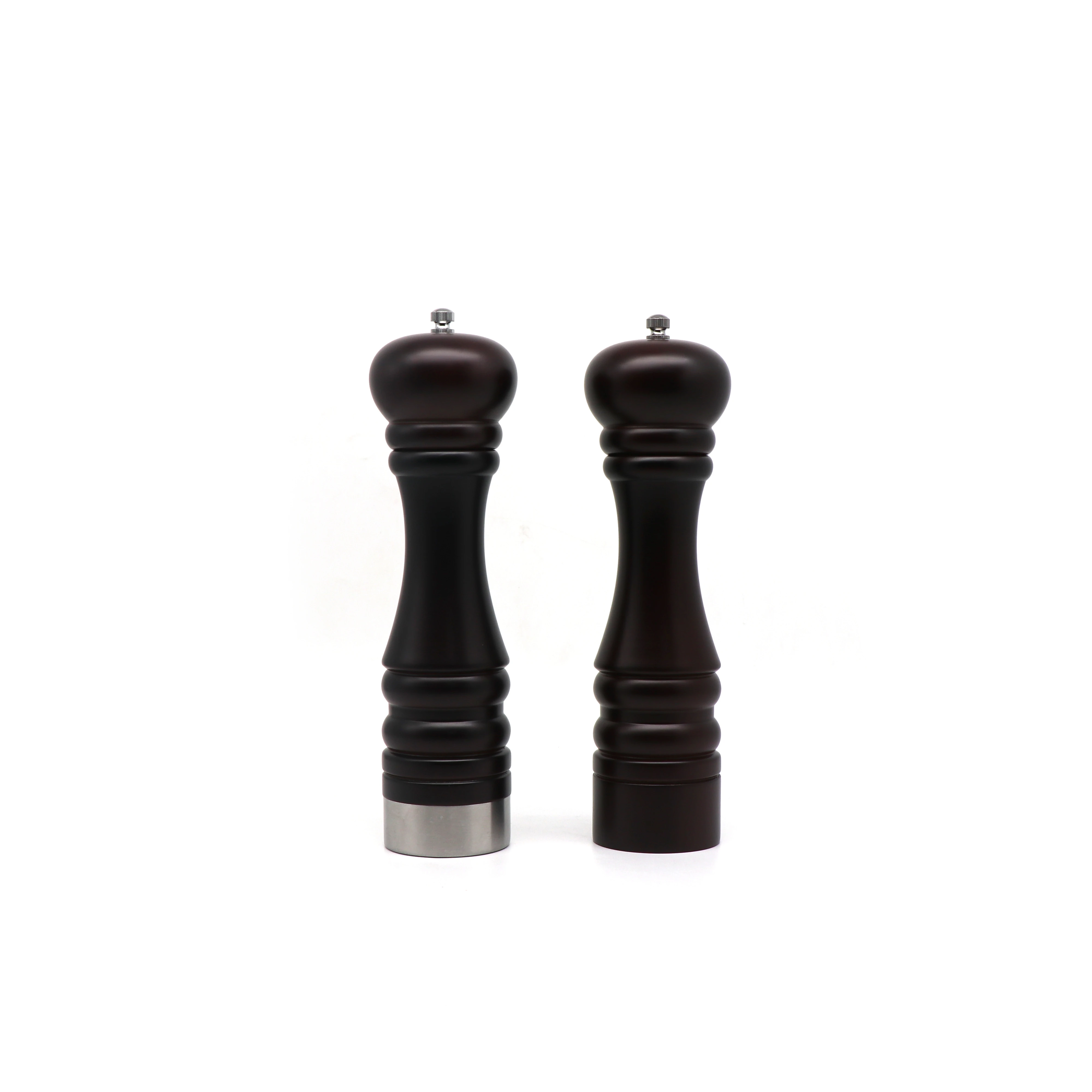 6 Inch Elegant Black Spice Mills Ceramic Core Rubber Wood Salt And Pepper Grinder Set With Adjustable Coarseness