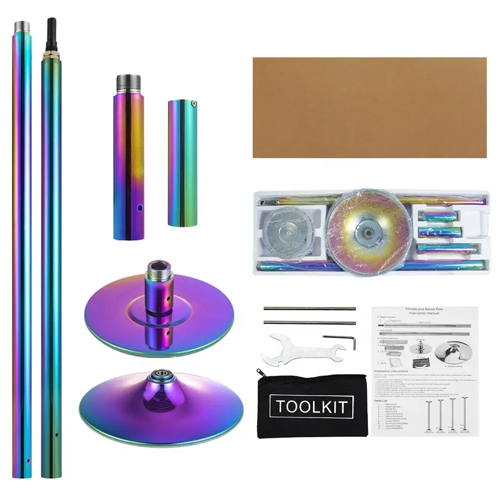 New style Colorful 45mm Steel Tube Spinning and Static Portable Fitness Exercise Stripper Dancing Pole Gold pole dance