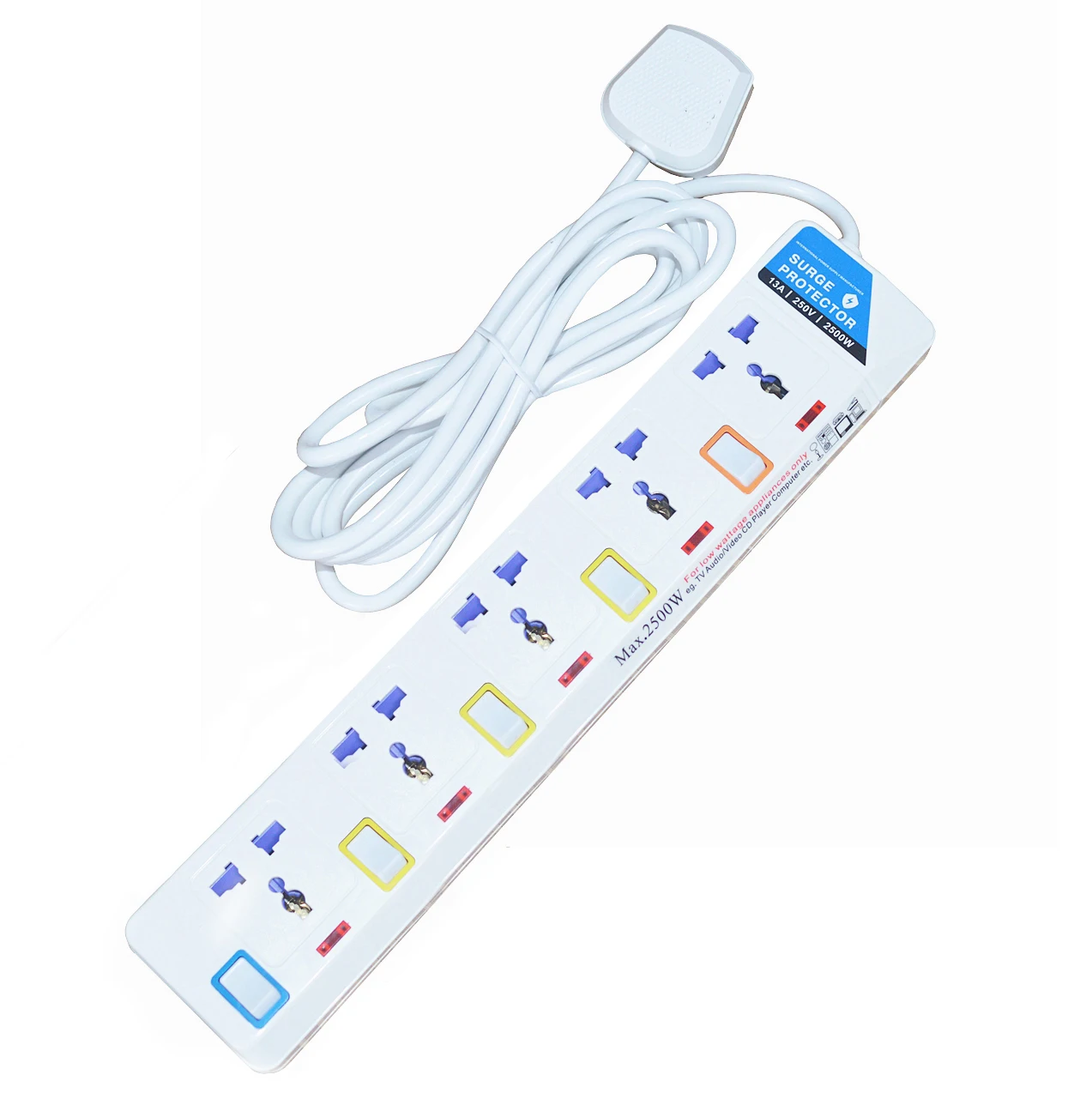 13A UK Fused Plug Adapter 5 Gang Power Lead Strip Universal Extension Cable Multi Socket with Shutter