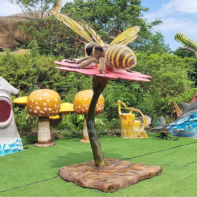 Honeybee On A Fiberglass Flower Bees Collect Honey Statue Animatronic Insect