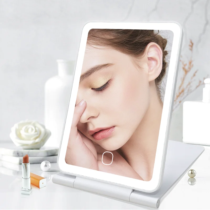 Custom Logo Rechargeable Ultra Thin Portable Makeup Vanity Mirror with 3 Color Led Lights Beauty Ipad Mirror