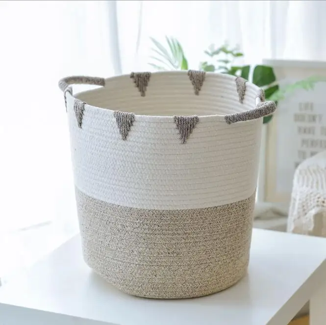 Decorative Cotton Rope Basket Living Room Laundry Basket Toy Storage Baskets Bin