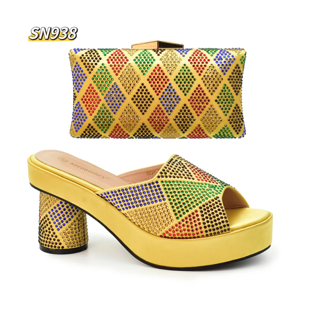 Italian fashion shoes and bag sets for sale cheap matching high heel set with stone evening party bags online gold supplier
