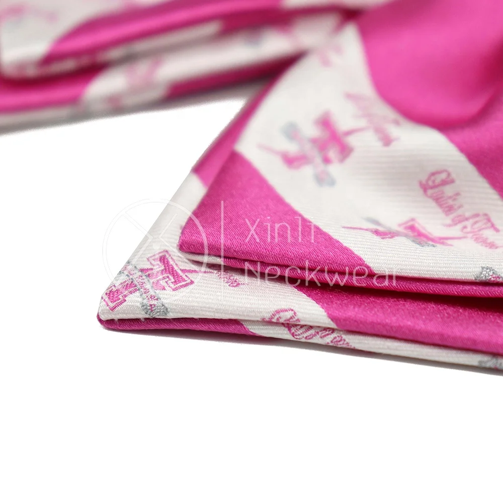 Custom Logo Designs Wholesale Pink White Striped Polyester Woven School Uniform Bow Ties for Girls