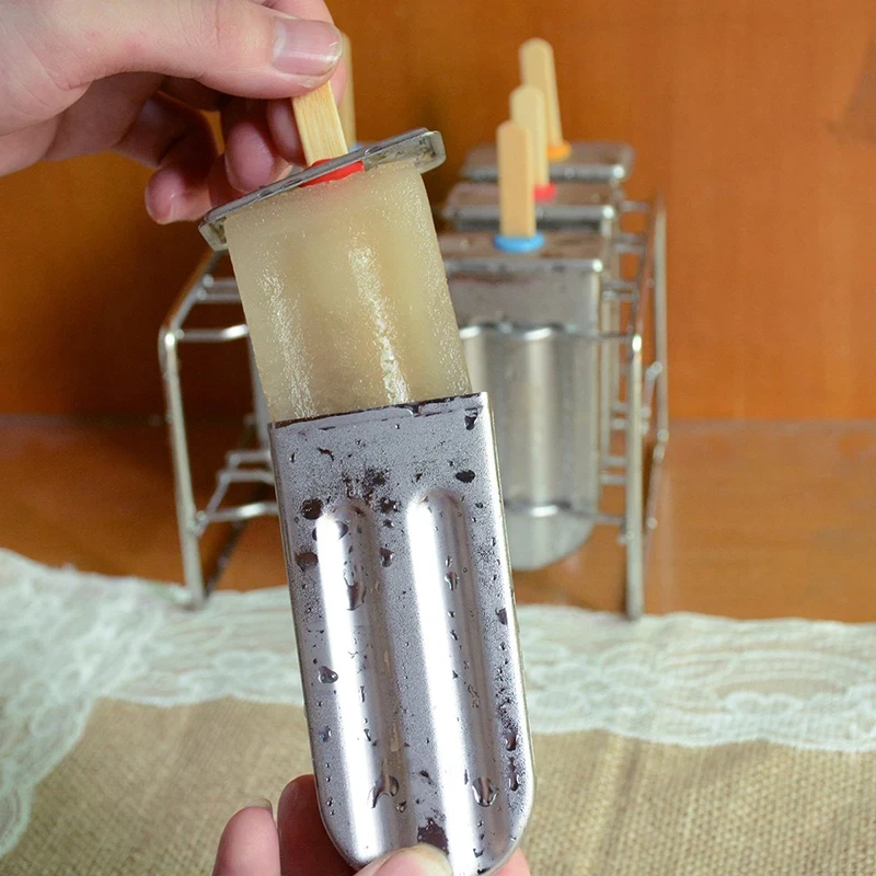 Ice Lolly Mold Stainless Steel Popsicle Mold Rack Frozen Lolly Popsicle Ice Pop Maker DIY Ice Cream Mold with Popsicle Holder