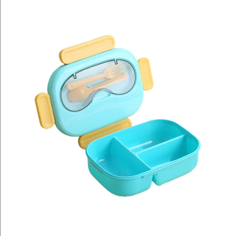 Factory Price Kawaii Portable 3 Grids 1200ml Microwave Safe Plastic Lunch Box With Cutlery Set For Grids School