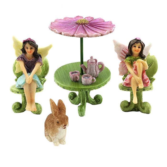 Fairy Garden House Kit Hand Painted with Opening Doors and Miniature Fairy Figurine With Accessories Indoor Outdoor Set for Home