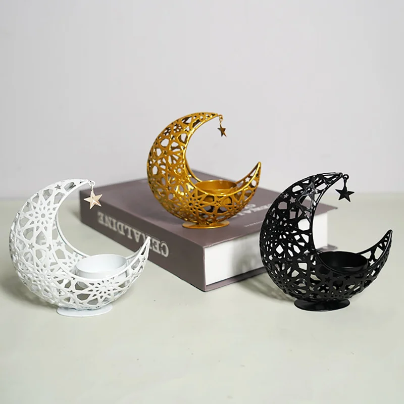 New Style Arab Middle East Candleholder Hollow Moon Shape Arts Crafts Decoration Antique Wrought Iron lamps Arabe Incense Burner